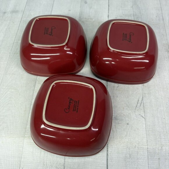 Home Trends CANOPY RED Cranberry Emboss Square Porcelain Soup Cereal Bowls Set 3 - Picture 8 of 16
